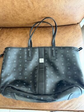 MCM Black Monogram Coated Canvas Shopper Tote